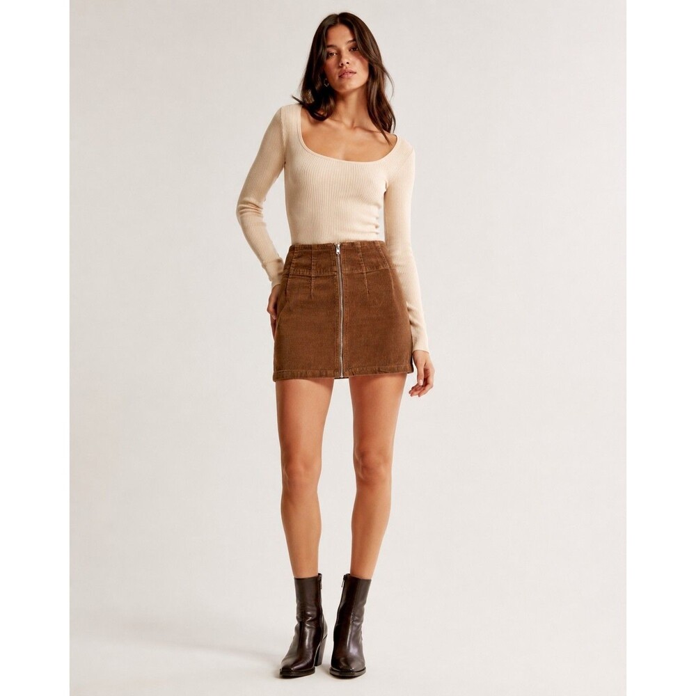 Y2K Brown Corduroy Front Zip Mini Skirt Wild Fable Women’s Size 00